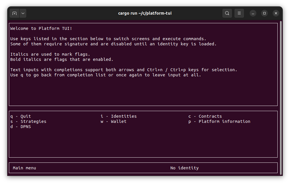 Main screen